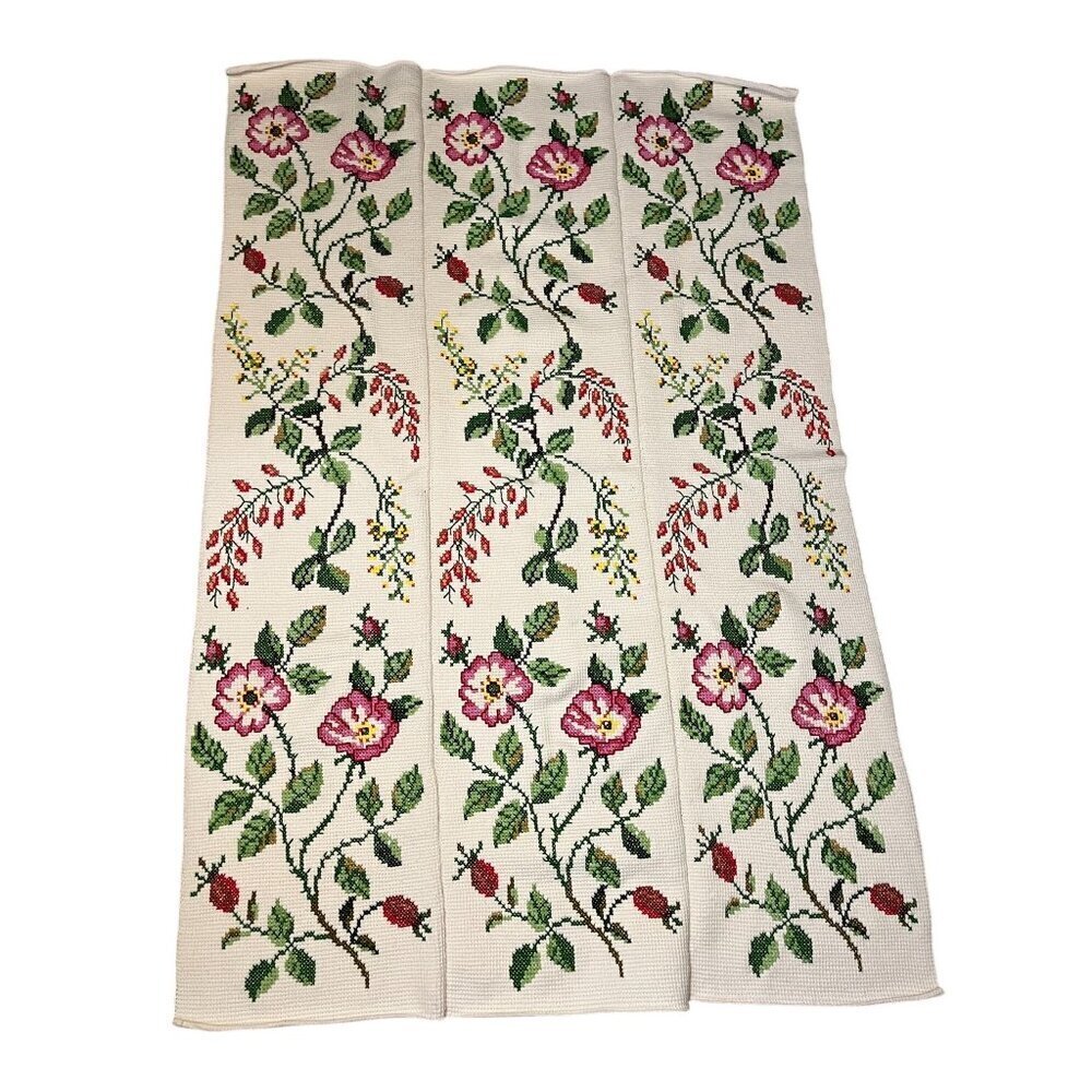Handmade Floral Blanket Crochet Needlepoint Cross Stitch Afghan‎ Cottagecore 70s